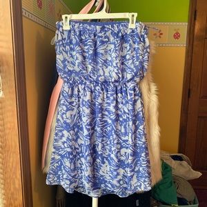 Blue and White Strapless Dress